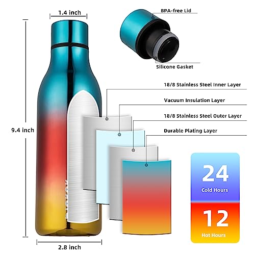 Image of BJPKPK Insulated Water Bottles, 18 oz Stainless Steel Metal Water Bottle with Strap, BPA Free Leak Proof Jugs,Mugs,Flasks, Reusable Thermal Flasks for Sports & Travel, Caribbean Sunrise