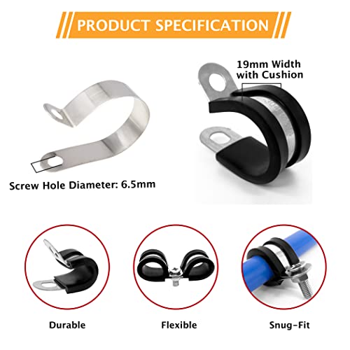 Phoenix Top-Notch Tools 12 Pack 5/16" 304 Stainless Steel Black Silica Gel Rubber Insulated Cushion Cable Clamps For Brake Line Clamp Fuel Line Clamps And Wire Cord Installation #TOP3