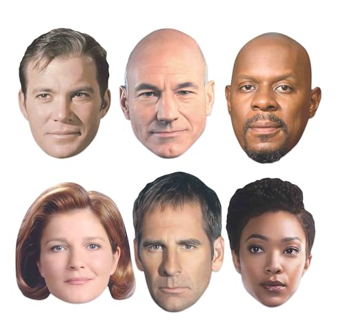 Star Cutouts SMP470 Star Trek Starship Captains Six-Pack Masks – Includes Kirk, Janeway, Archer, Sisko, Picard & Michael Burnham – Party, Cosplay & Fan Accessories