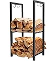 Koutemie 2 Tiers Small Firewood Log Storage Rack Holder for Indoor Fireplace or Outdoor Patio, Black