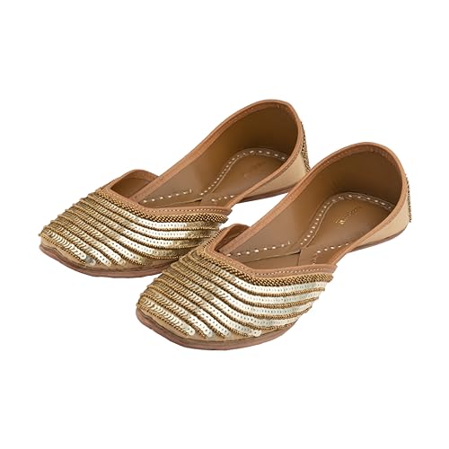 Image of KORAKARI Women's Traditional Ethnic Amber Punjabi Jutti, Leather Flat Comfortable Mojaris for Girls