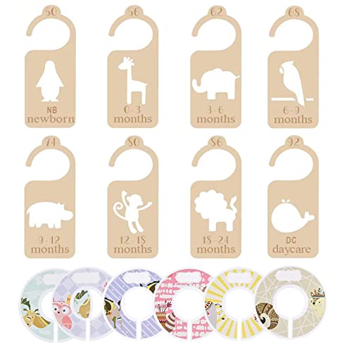 Baby Größentrenner aus Holz, 14Pcs Baby Größenreiter Grössentrenner,Premium Holz Baby Garderobe Trennwände, Trenner für Sortieren von Baby Kleidung Kinderzimmer Cover
