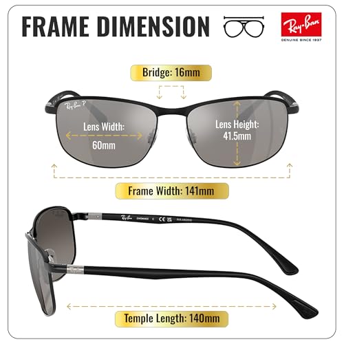 Image of Ray-Ban RB3671CH CHROMANCE POLARIZED Square-Round Shape Sunglasses for Men & Women with Official Eyewear Kit