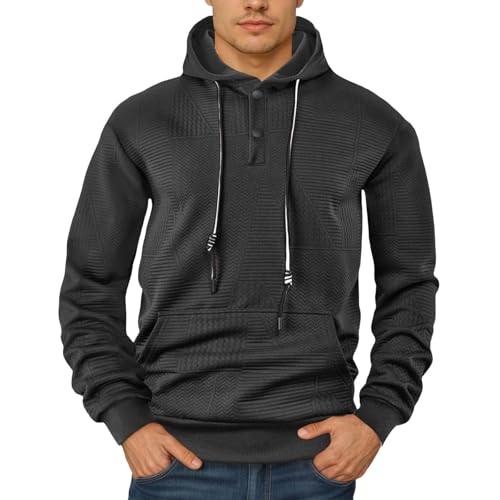 Men's Casual Pullover Hoodie Solid Color Long Sleeve Loose Fit Sports Sweatshirt for Everyday Wear Comfortable