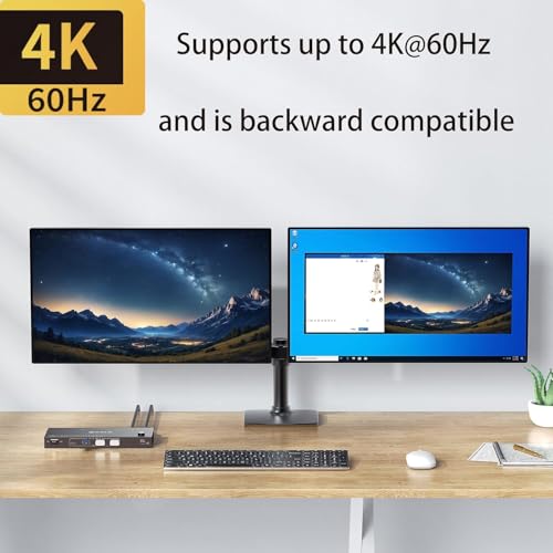 Image of USB C KVM Switch 2 Monitors 2 Computers USB C Dual Monitor KVM Switch for Laptop & Desktop, USB 3.0 MST Dual HDMI 4K@60Hz, PD 87W for Laptop, with Wired Remote