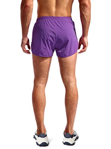Pudolla Men’s Running Shorts 3 Inch Quick Dry Gym Athletic Workout Shorts For Men With Zipper Pockets(Purple Small) #TOP3