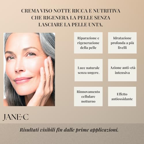 Jane•C Crema Viso Notte Antirughe – Crema Notte Rigenerante E Levigante, Anti-Age Intensiva Con Retinolo, Coenzima Q10, Centella Asiatica E Fosfolipidi – Skincare Coreana – 50 Ml – Made In Italy - 3