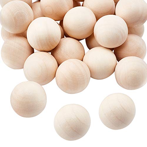 PandaHall 28pcs Grosses Boules de Bois 30mm, Boules Rondes en Bois Naturel Sans Trou Boules de Bricolage Décoratives en Bois pour l'artisanat de Noël, la Fabrication...