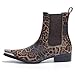 POTENCE STAR Men’s Chelsea Boots Pointed Metal Toe Brown Black Leopard Print Ankle Boots Fashion Street Style