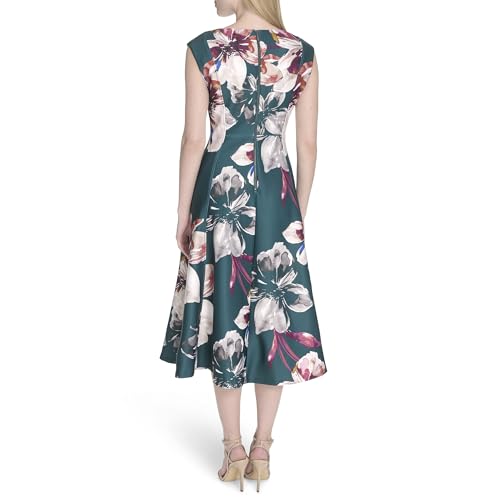 Calvin Klein Women's Sleeveless Floral Print Scuba Crepe A-line Dress with Hardware4