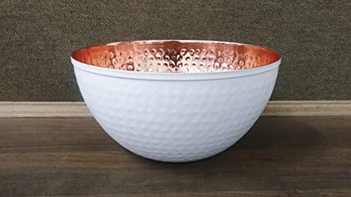 Textured White Hammered Copper Bowl - Add To Your Copper Kitchenware Or Use as Farmhouse Copper Home Decor 9" Wide