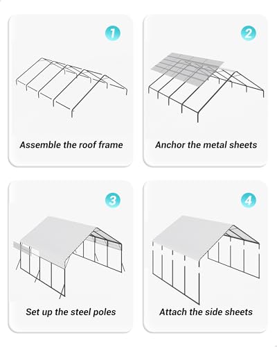 Image of Garveelife 20'x20'x13' Metal Carport for 2 Cars, Heavy Duty Car Ports for Heavy Snow, Reinforced Frame, Tall Metal Car Ports for Bass Boats, Full-Sized Pickup Trucks, and Tractors, N.W. 800 Lbs