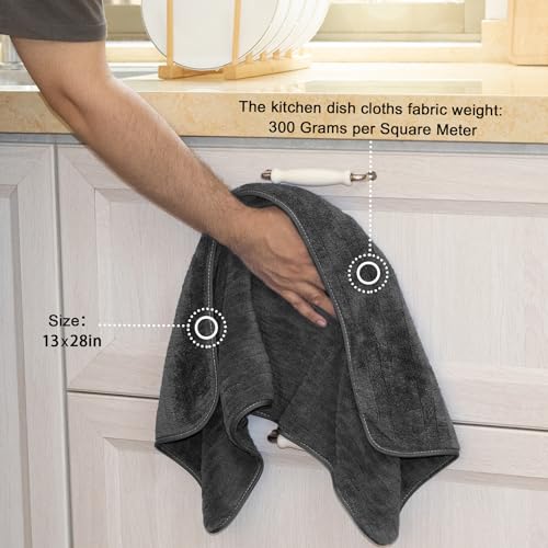 kimteny Stripe Kitchen Cloth Dish Towels, 13x28 Inches Premium Dishcloths, Super Absorbent Coral Velvet Microfiber Cleaning Cloth, Fast Drying Rags for Washing Dishes (6 Pack, Dark Grey) - Image 3