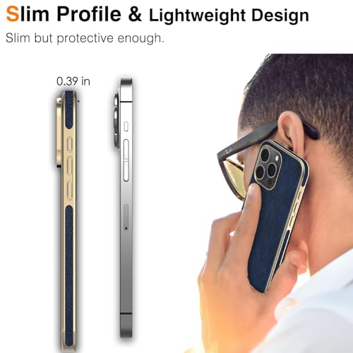 Protection iPhone 16 Pro fine en cuir PU bleu, étui ajusté antidérapant