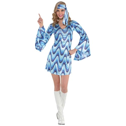 Costume Disco Lady Amscan en taille M/L pour femme en bleu et blanc