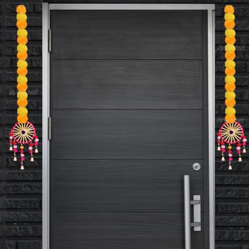 Image of Divyakosh Hangings for Home Decoration Pack of 6, Marigold Flowers Hanging | Diwali Decoration Items | Export Quality Genda /Fluffy Flowers,Shiny & Round |, 91.44cm