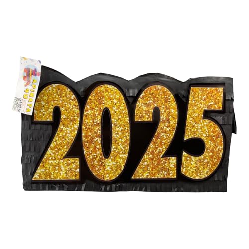APINATA4U 2025 Farewell & 2026 Happy New Year Pinata, Handmade Black and Gold Glitter Design, Happy End of Year Party Celebration, Countdown and Graduation Pinata, New Year Theme Party Decoration