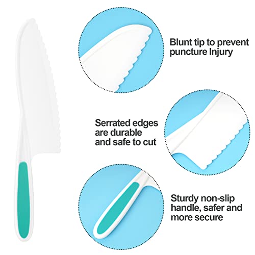 Dikako Kids Knife 3-Piece With Cutting Board - Toddler Knife Set Children's Cooking Nylon Knives - Serrated Edges And Firm Grip Suitable For Cutting Salad, Fruit, Cake, Lettuce (3 Sizes & Colors) #TOP2