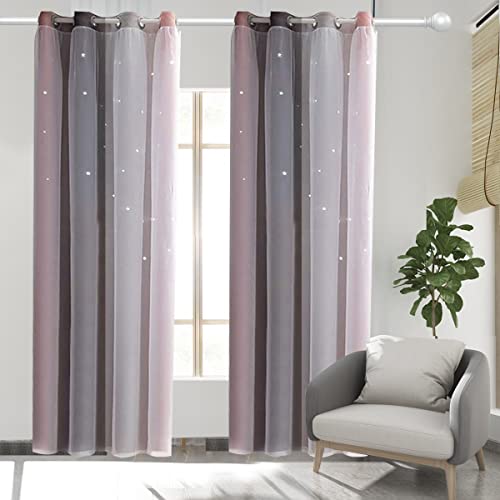 Cortinas opacas YTK con estrellas, doble capa, huecas, a rayas, cortinas opacas con degradado,...