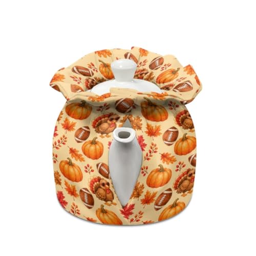 Image of Fall Tea Cozy Cover Insulated Dust Cover for Teapot Pumpkin Tea Pot Covers for Keeping Warm Kettle Protector Covers Washable Portable Party Decoration