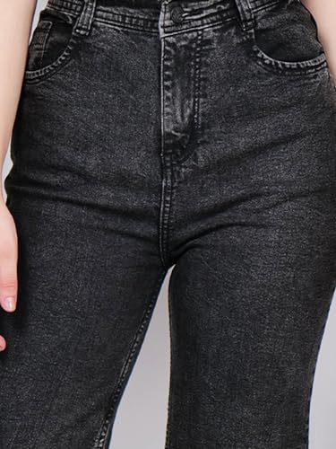 Image of Women's Reguler Fit Modern Regular High Rise Strechable Solid Clean Look Jeans- Dark Grey