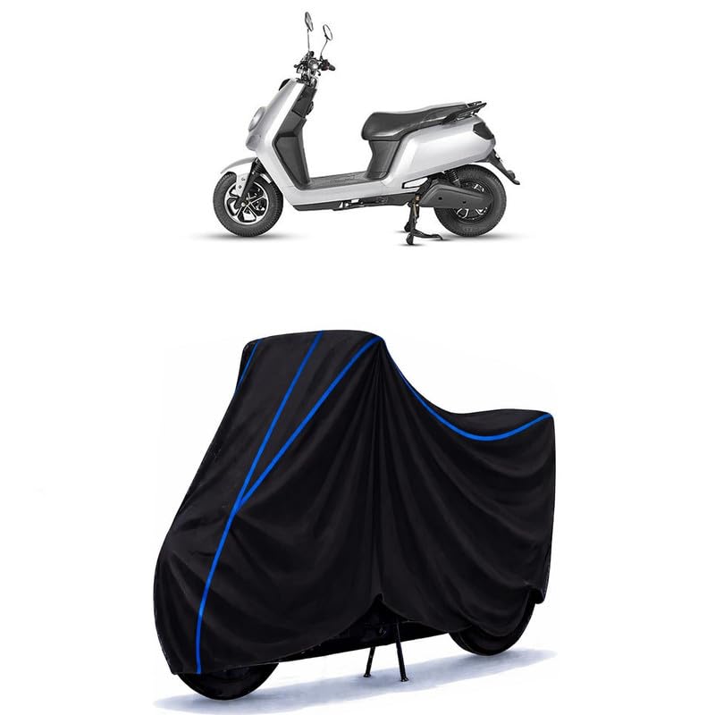 Image of Scooty Cover Water Resistant for Glob Bike BS6 | Universal Scooter & Bike Cover | Heavy Duty UV Dust, Rain & Scratch Protection | Elastic Fit All Weather Indoor Outdoor | Black with Blue Piping