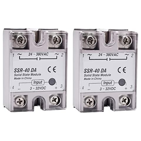 Diymore 2PCS Solid State Relay Module with Plastic Cover 40A SSR-40DA DC-AC,Input 3-32VDC,Output 24-380VAC Cover
