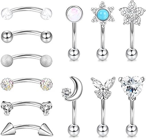LOLIAS 12 Piezas 16G Rook Daith Aretes Curvos Barbell Acero Inoxidable para Mujer Tragus Piercing Ceja Vientre Anillo Cuerpo Piercing Barbell Banana Piercing Jewelry Set 6-8mm | Ya disponible en tu tienda friki favorita! En mundofriki.es!