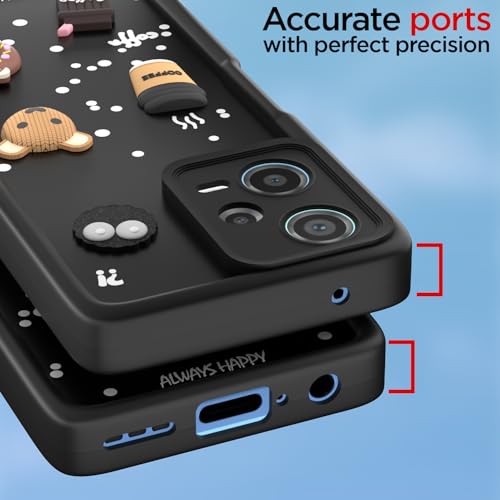Image of Pikkme Back Cover for Redmi Note 12 Pro 5G | Cute Fun Cartoon 3D Bear Silicone Full Body Protection Bumper Cover (Black)