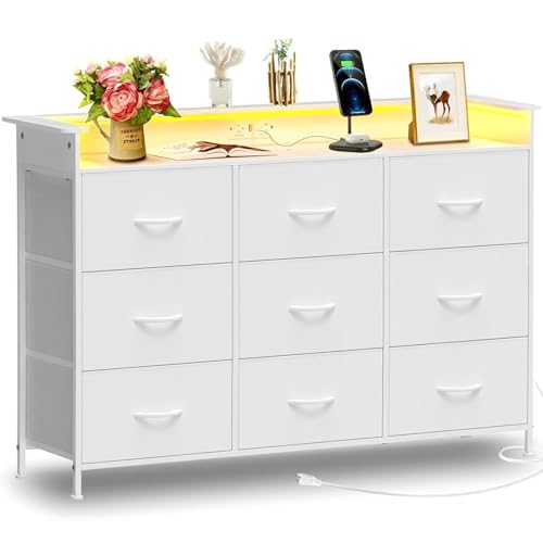 Listado de Estructuras, baldas y cajones los preferidos por los clientes. 45 FURRIFIC Comoda Cajonera para Recamara, Comodas y Cajoneras con 2 Salidas y 2 USB Luces Led, Mueble Organizador Cajoneras de Estructura Metal con 9 Cajones, Almacenamiento de Casa...