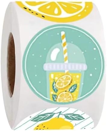 500Pcs 1 Inch Lemon Stickers Roll for Envelope Seals 8 Different Design Sticker for Business Kids Card Candy Cookie Bag Gift Party, Envelope Seals, Labels and Stickers