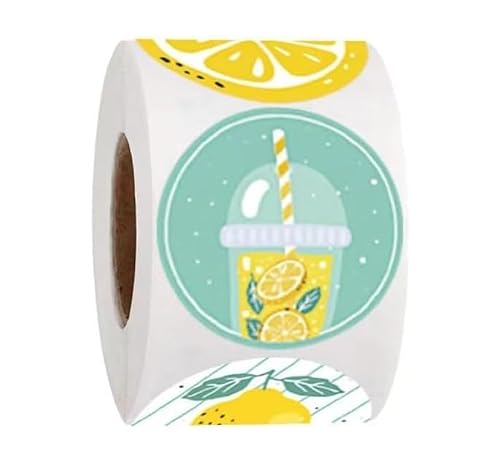 500Pcs 1 Inch Lemon Stickers Roll for Envelope Seals 8 Different Design Sticker for Business Kids Card Candy Cookie Bag Gift Party, Envelope Seals, Labels and Stickers