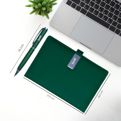 Image of Giftana Personalized Notebook Diary with Pen Gift Set for Men and Women, 2 in 1 Customized Office Diaries A5 Size Notebook, Diwali Gifts, Personalised New Year Corporate Gifts for Employees (Green Silver)