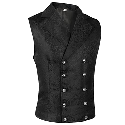 Men Victorian Suit Vest Black Steampunk Vest Waistcoat Double Breasted Jacquard Gothic Renaissance Vest for Men2