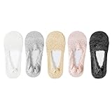 Unsichtbare, niedrig geschnittene Socken, 5 Paar, Set für Damen, Silikon, rutschfest, Blumenspitze, atmungsaktiv, dünn, Strumpfwaren, rutschfest, durchscheinend mit Spitzenverzierung