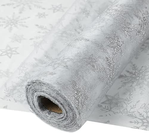 30 m x 30 cm Fabric Table Runner Tulle Roll Organza Transparent Roll of Organza Sheer Fabric Elegant Decorative Cloth for Wedding Chair Table Decoration DIY Crafts (Ivory)