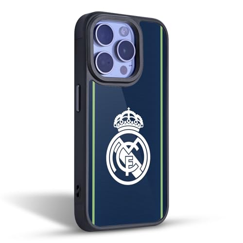 Coque Real Madrid CF compatible avec iPhone 16 Pro, étui bleu foncé badge
