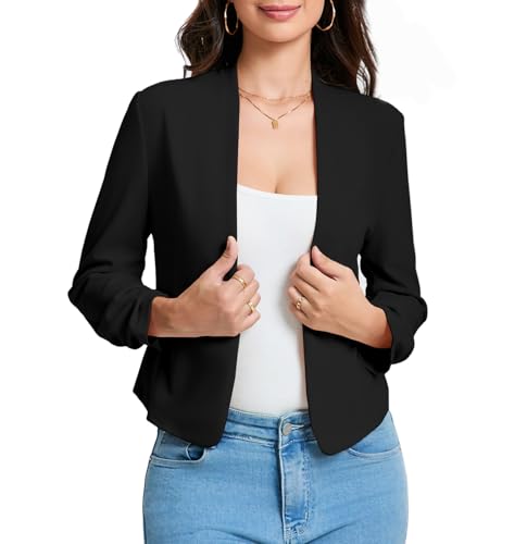 Hobrounn Blazer Damen Elegant 3/4-Ärmel Blazer für Casual Offene Jackenblazer,Lässig Kurzblazer