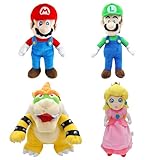 Qabfwe Mario All Star Collection Plushies, Mario and Bowser Stuffed Plush Toys, Princess Peach Plush Toys, Set of 4 Plushies Doll 9.8