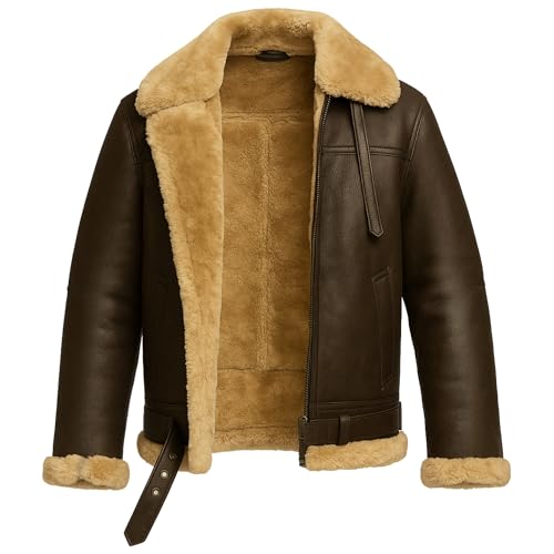 TRESSANO Chaqueta de cuero aviador RAF B3 para hombre, chaqueta de piel de oveja sintética de la Segunda Guerra Mundial para hombre, Marrón, Large