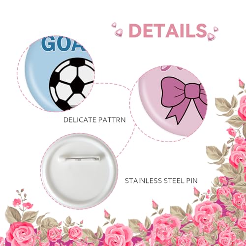 10 Pcs Goals or Bows Gender Reveal Button Pins, Soccer Team Boy Team Girl Badge Pins, Pink or Blue Stain Brooch Button for Baby Shower/Gender Reveal Party Decorations3