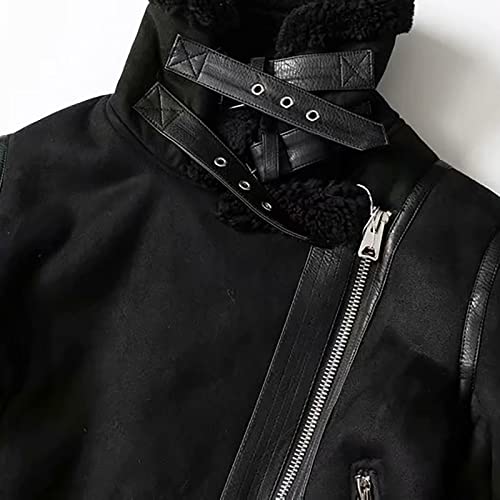 FUPODD Lederjacke Damen Gefüttert Winterjacke Damen Warm Leder Jacke Damen Winter Ledermantel Frauen Innenfutter Fellkragen Wintermantel Innen Mit Fell Fleece Motorrad Vintage Mantel Reißverschluss