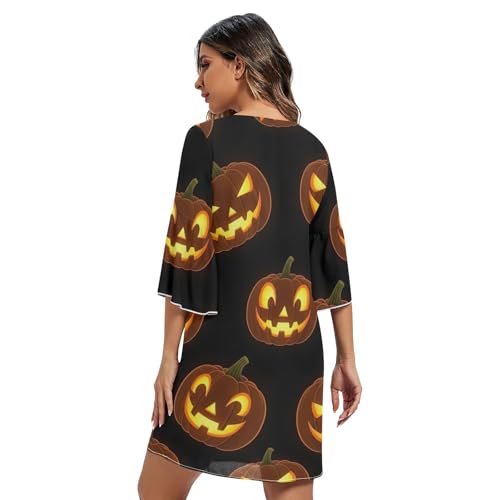 Robe de soirée orange fluide en mousseline de soie manches 3/4 - 2
