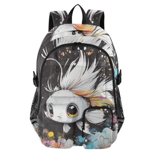 Mochila universitaria de peces blancos ideal para campus y escapadas de fin de semana