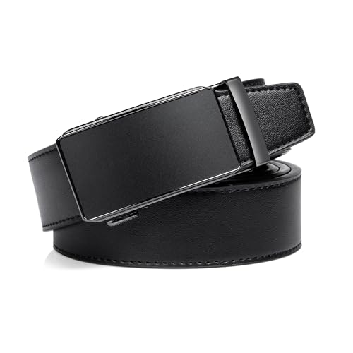 Image of Drowsmen Leather ratchet belt 1 3 /8 inch with Click Sliding Automatic Buckle, Adjustable belt Trim to Fit