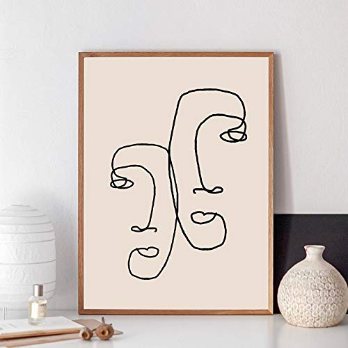 Affiche line art visage femme en toile 40x60cm pour décoration salon moderne