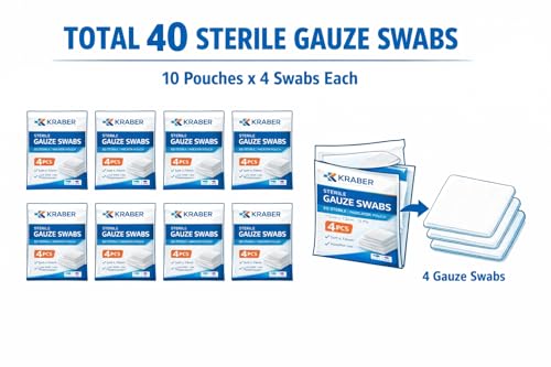 Image of Sterile Gauze Swabs 7.5cm x 7.5cm 12 Ply American Fold - 4 Pack | 100% Cotton ETO Sterilized | Medical Grade Wound Dressing Pads for First Aid & Surgical Use (20, Sterile Gauze)