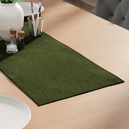 Image of Encasa XO Dining Table Runner for 4 Seater, Chenille Fabric Green