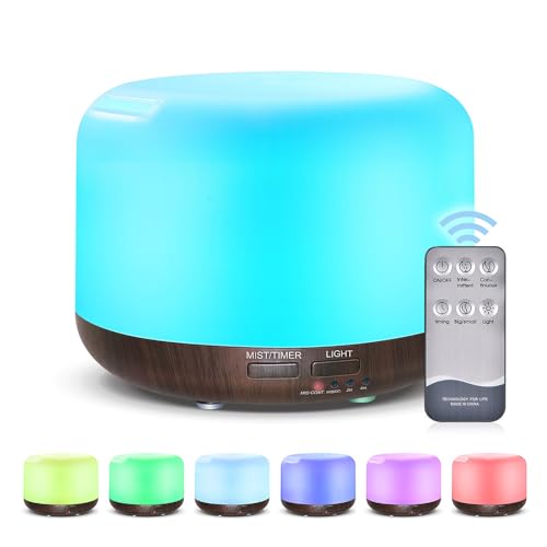 300ML Essential Oil Diffuser, Cool Mist Air Aromatherapy Oil Diffuser, Remote Control Aromatherapy Diffuser, Adjustable Mist Mode, with 7 LED Light Colors, Timer, for Bedroom, Office, Trip Yoga, SPA