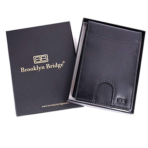 Image of Brooklyn Bridge Genuine Leather Money Clip Wallet for Men VT Black - Premium Slim RFID Protected Wallet with Cash Clip & Multiple Card Slots, Stylish Front Pocket Design, Gift for Men